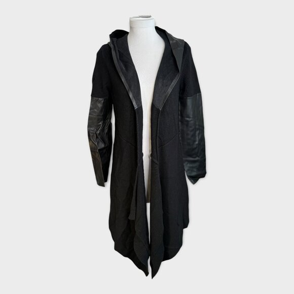 Blank NYC Sweaters - BLANKNYC Black Faux Leather Open Hooded Cardigan Size Large
